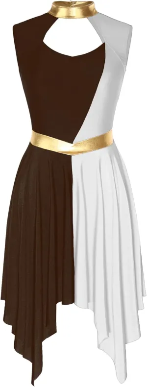 Women Praise Dance Dresses Cutout Sleeveless Worship Tunic Irregular Hem Liturgical Dancewear