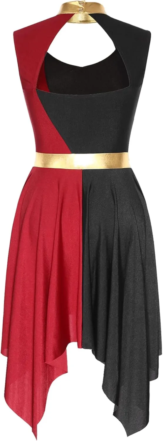 Women Praise Dance Dresses Cutout Sleeveless Worship Tunic Irregular Hem Liturgical Dancewear