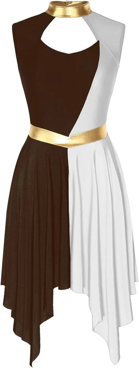 Women Praise Dance Dresses Cutout Sleeveless Worship Tunic Irregular Hem Liturgical Dancewear