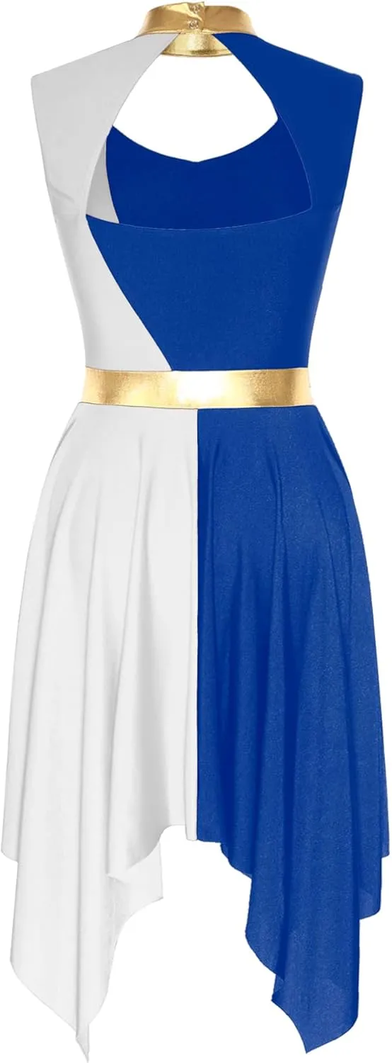 Women Praise Dance Dresses Cutout Sleeveless Worship Tunic Irregular Hem Liturgical Dancewear