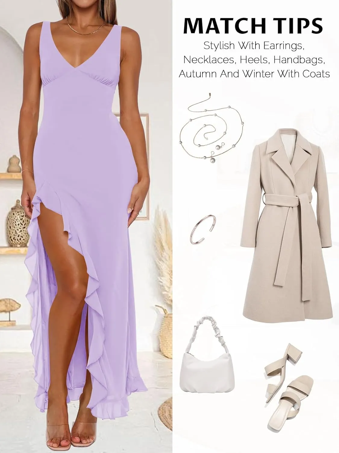 Women Sexy V Neck Sleeveless Mesh Ruffle Hem Bodycon Maxi Casual Backless High Slit Cocktail Party Dress