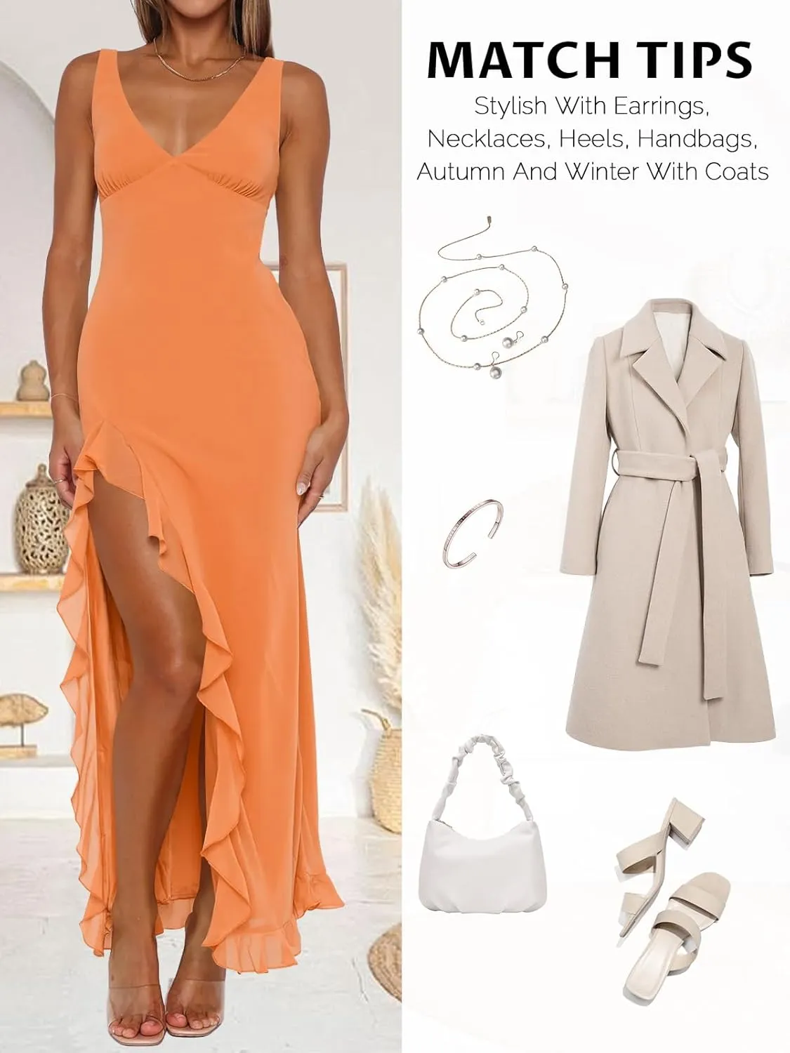 Women Sexy V Neck Sleeveless Mesh Ruffle Hem Bodycon Maxi Casual Backless High Slit Cocktail Party Dress