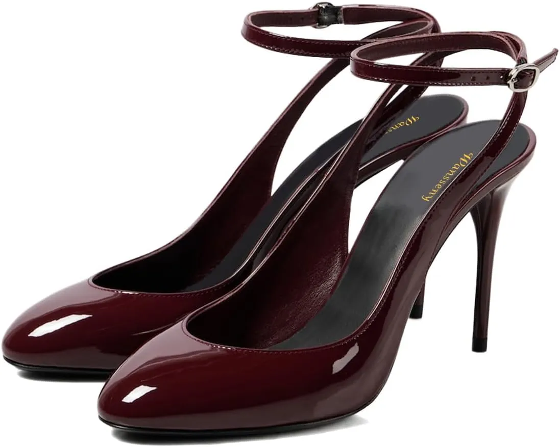 Women Stiletto High Heel Ankle Strap Pumps Round Toe Strappy Graceful Sandals Wedding Party Evening Dress Shoes Size 4-16 US