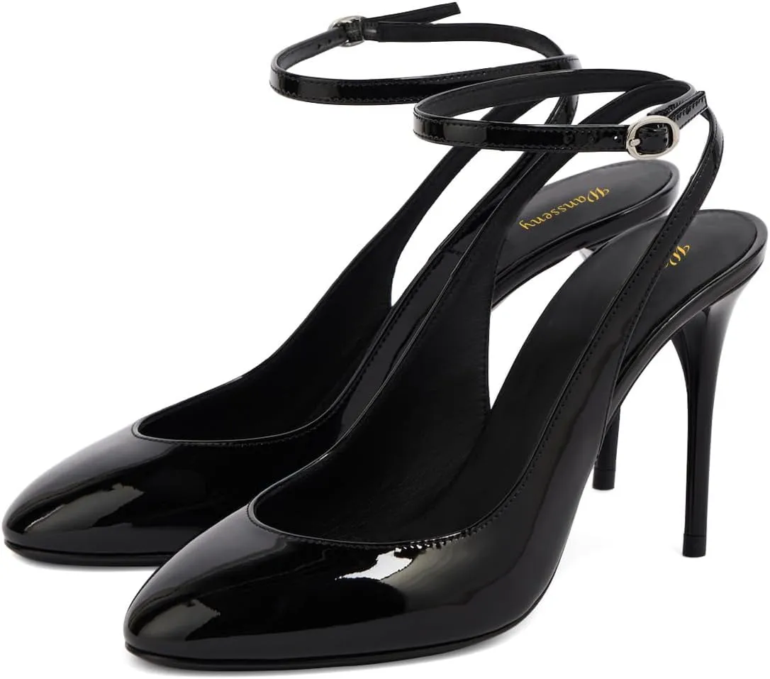 Women Stiletto High Heel Ankle Strap Pumps Round Toe Strappy Graceful Sandals Wedding Party Evening Dress Shoes Size 4-16 US
