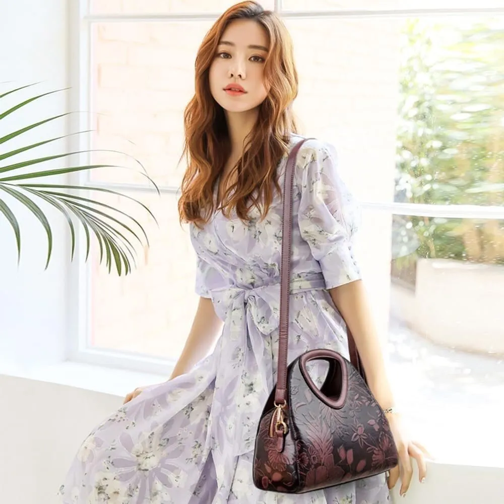 Women Tote Bags Top-handle Purse Flower PU Leather Shoulder Satchel Print Handbag Waterproof Tote with Adjustable Strap