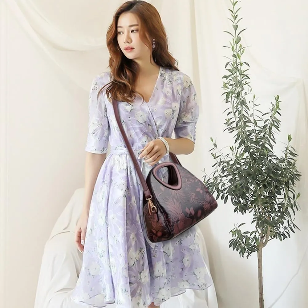 Women Tote Bags Top-handle Purse Flower PU Leather Shoulder Satchel Print Handbag Waterproof Tote with Adjustable Strap