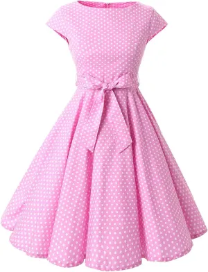 Women Vintage 1950s Retro Dress Spaghetti Strap Pink Gingham Swing Cocktail Party Dress Rockabilly A-line Midi Dress