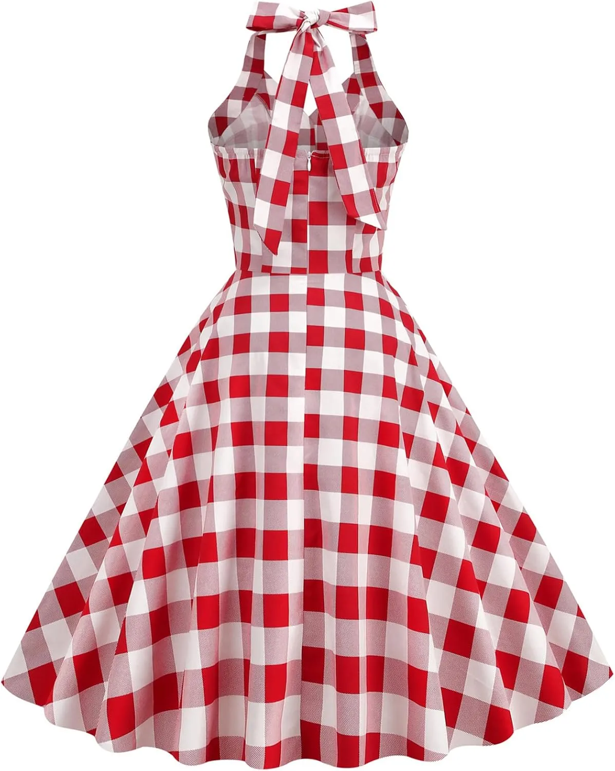 Women Vintage 1950s Retro Dress Spaghetti Strap Pink Gingham Swing Cocktail Party Dress Rockabilly A-line Midi Dress