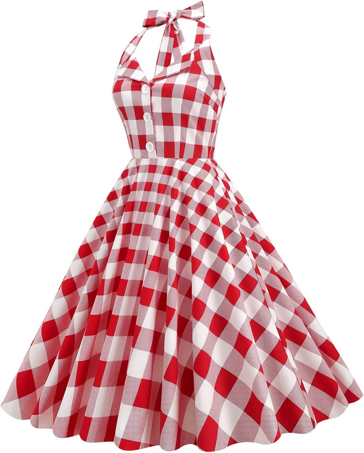Women Vintage 1950s Retro Dress Spaghetti Strap Pink Gingham Swing Cocktail Party Dress Rockabilly A-line Midi Dress