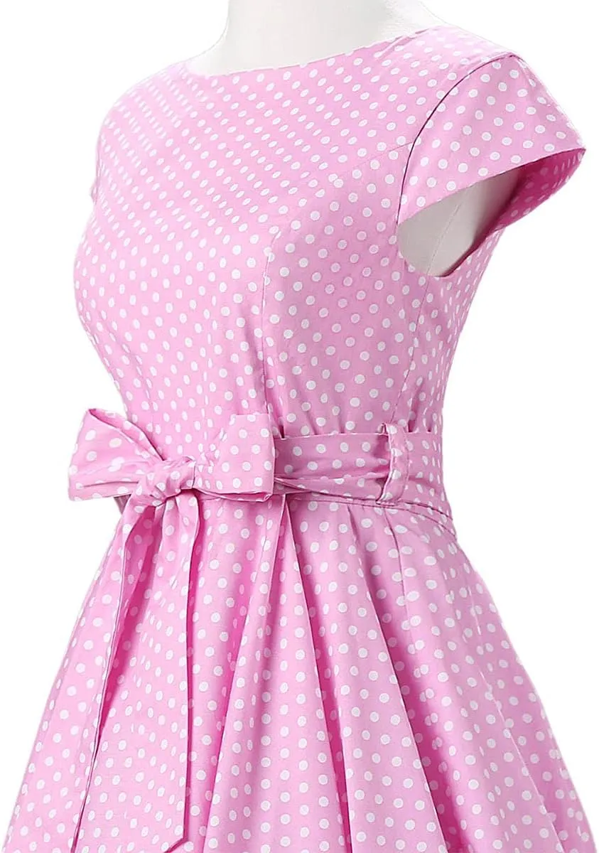 Women Vintage 1950s Retro Dress Spaghetti Strap Pink Gingham Swing Cocktail Party Dress Rockabilly A-line Midi Dress