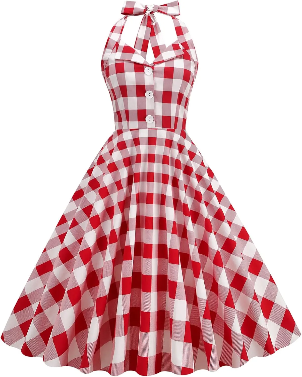 Women Vintage 1950s Retro Dress Spaghetti Strap Pink Gingham Swing Cocktail Party Dress Rockabilly A-line Midi Dress