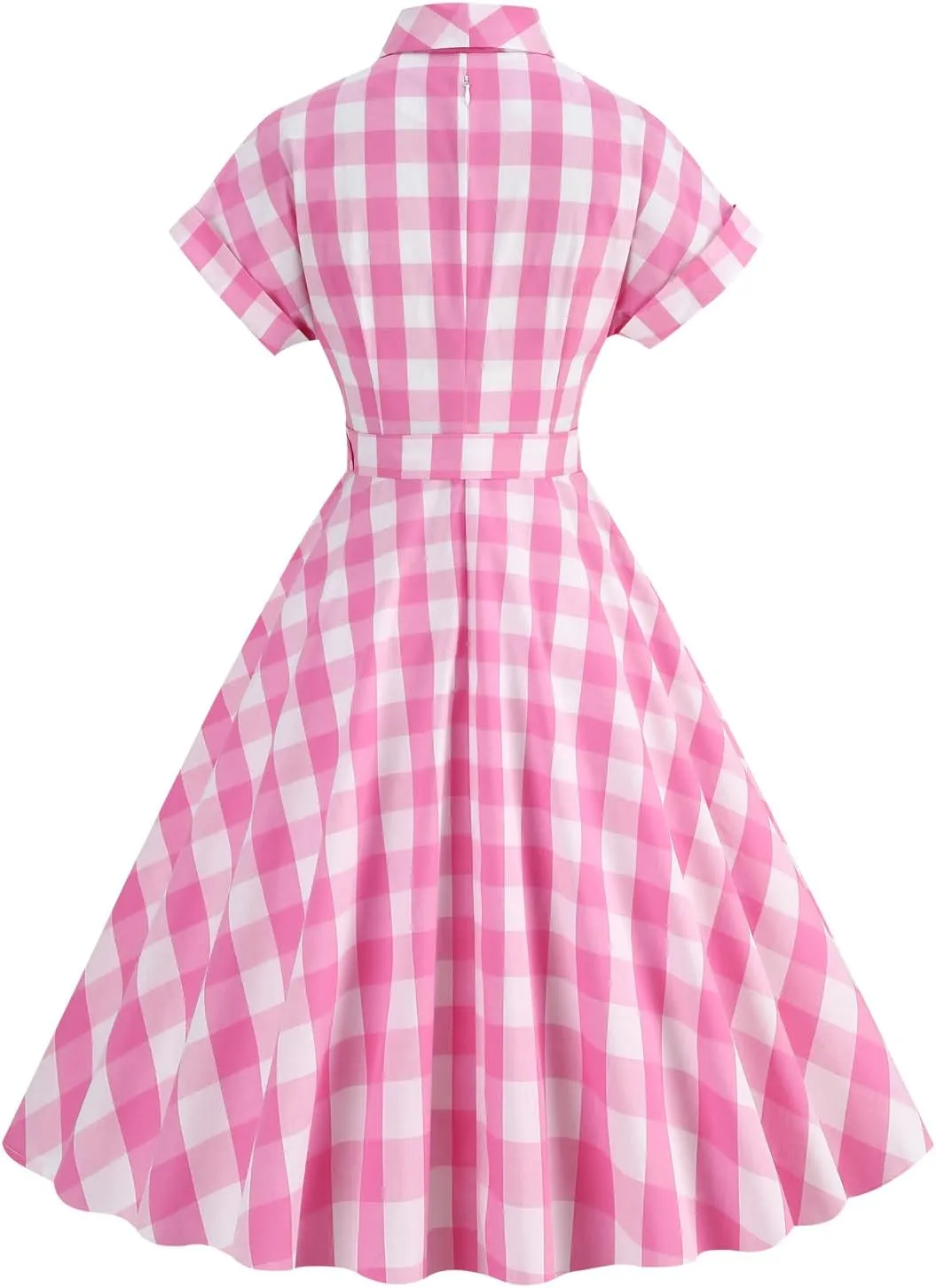 Women Vintage 1950s Retro Dress Spaghetti Strap Pink Gingham Swing Cocktail Party Dress Rockabilly A-line Midi Dress