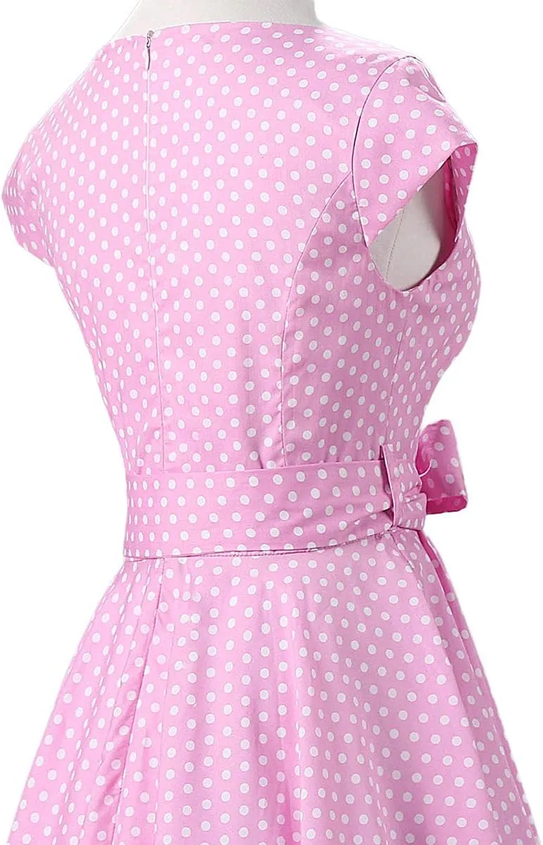 Women Vintage 1950s Retro Dress Spaghetti Strap Pink Gingham Swing Cocktail Party Dress Rockabilly A-line Midi Dress