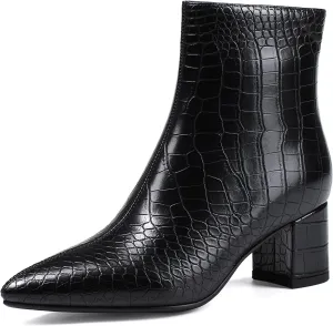 Women's Ankle Boots Pointed Toe Chunky Block Heel Short Boots for Women Low Heeled Booties