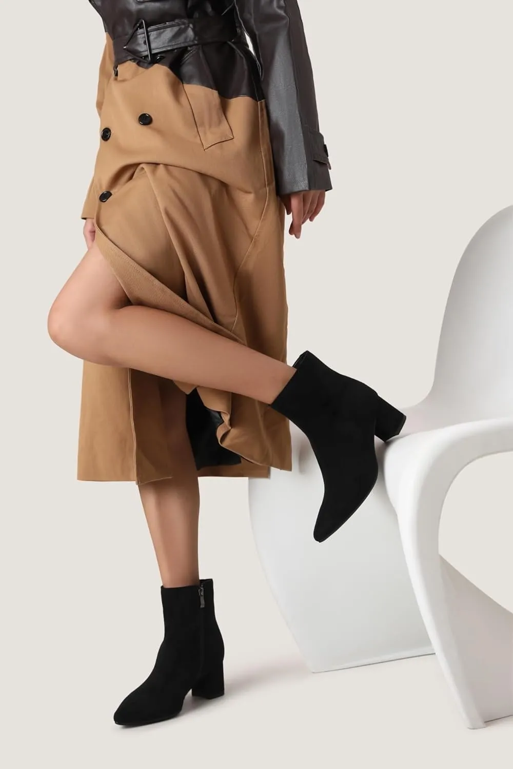 Women's Ankle Boots Pointed Toe Chunky Block Heel Short Boots for Women Low Heeled Booties