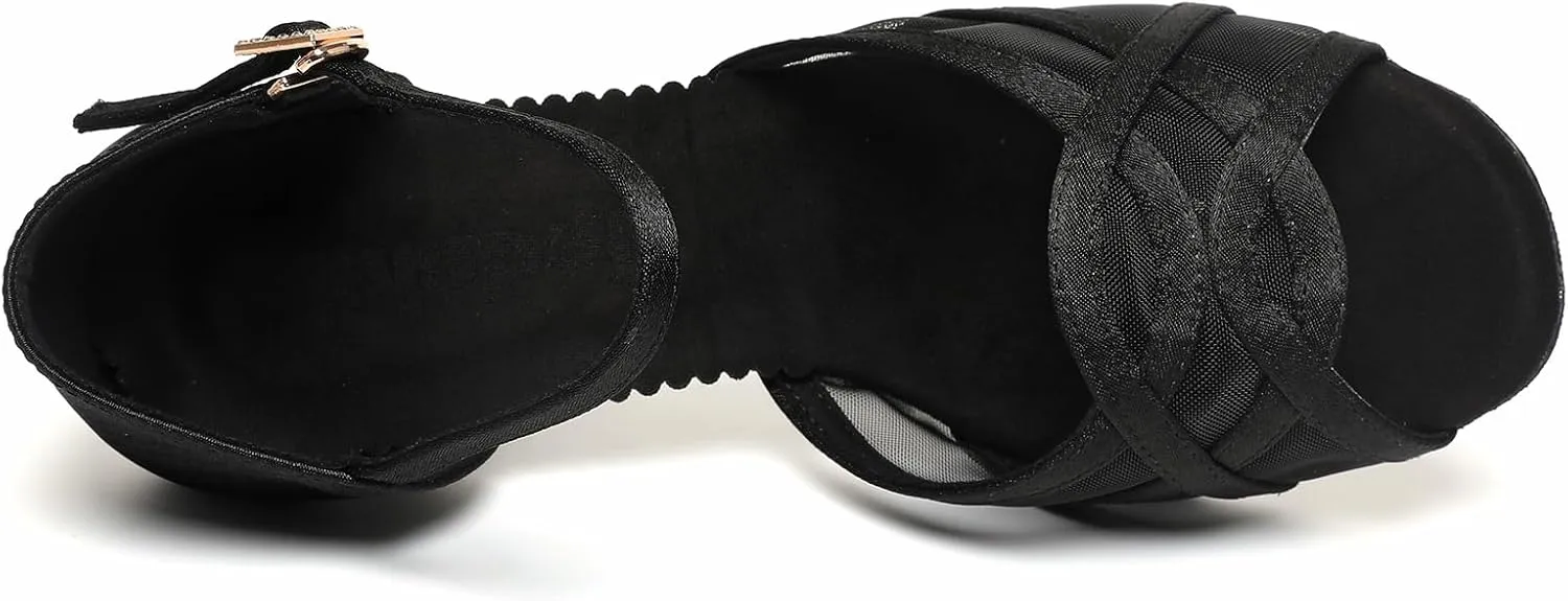 Women's Ballroom Dance Shoes Character Shoes, Latin Salsa Dancing Shoes for Women, Cross Strap Dance Heels, Black