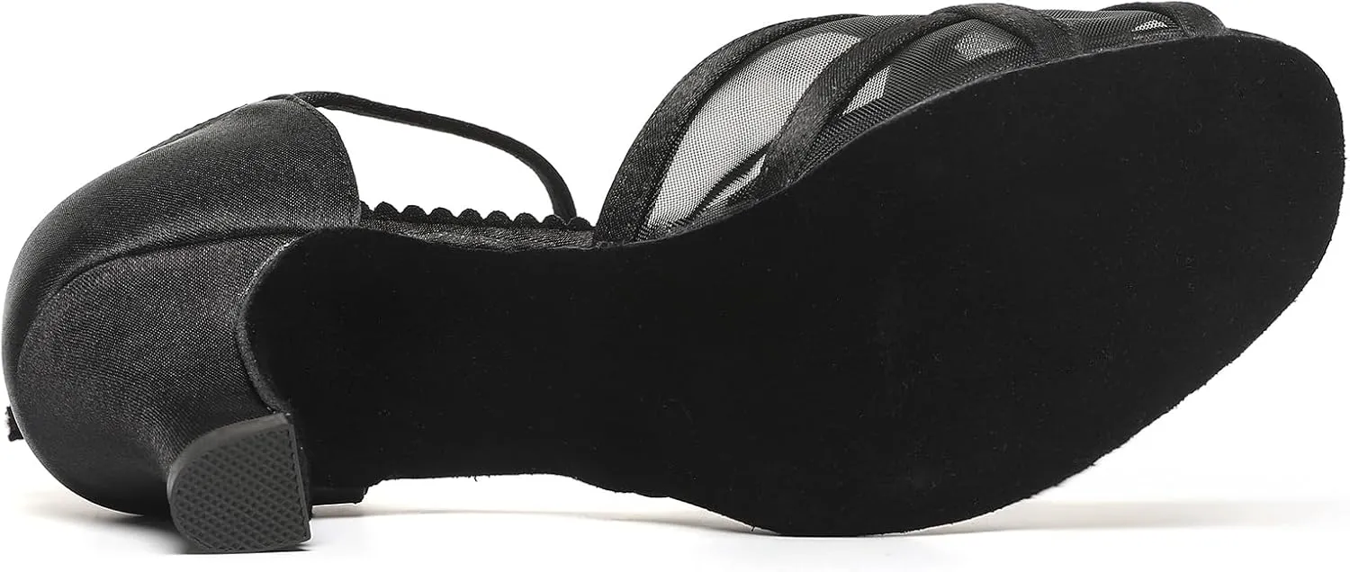 Women's Ballroom Dance Shoes Character Shoes, Latin Salsa Dancing Shoes for Women, Cross Strap Dance Heels, Black