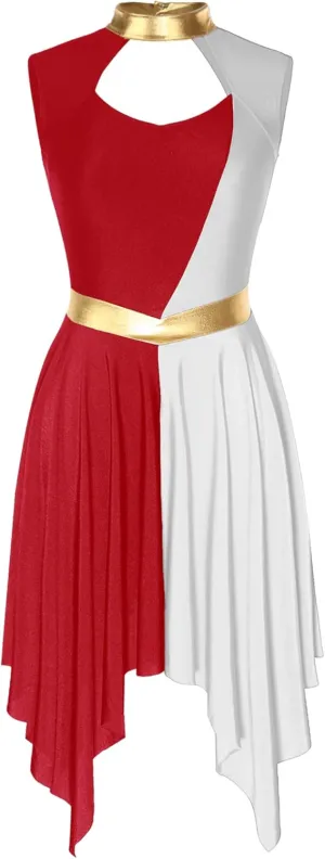 Women's Color Block Praise Dance Dress Liturgical Worship Tunic Irregular Hem Church Dancewear