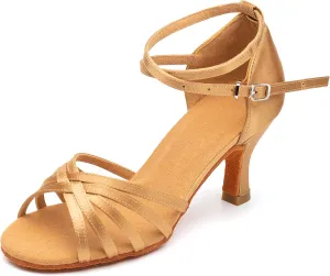 Women's Dance Shoes Latin Salsa Bachata Tango Practice Ballroom Dancing Shoes Wedding Performance Dress Shoes with Soft Suede Sole 2.76'' Heel