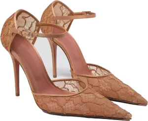 Women's Lace Pointed Toe High Heels – Elegant Stiletto Dress Pumps with Ankle Strap for Wedding, Party, or Evening Wear