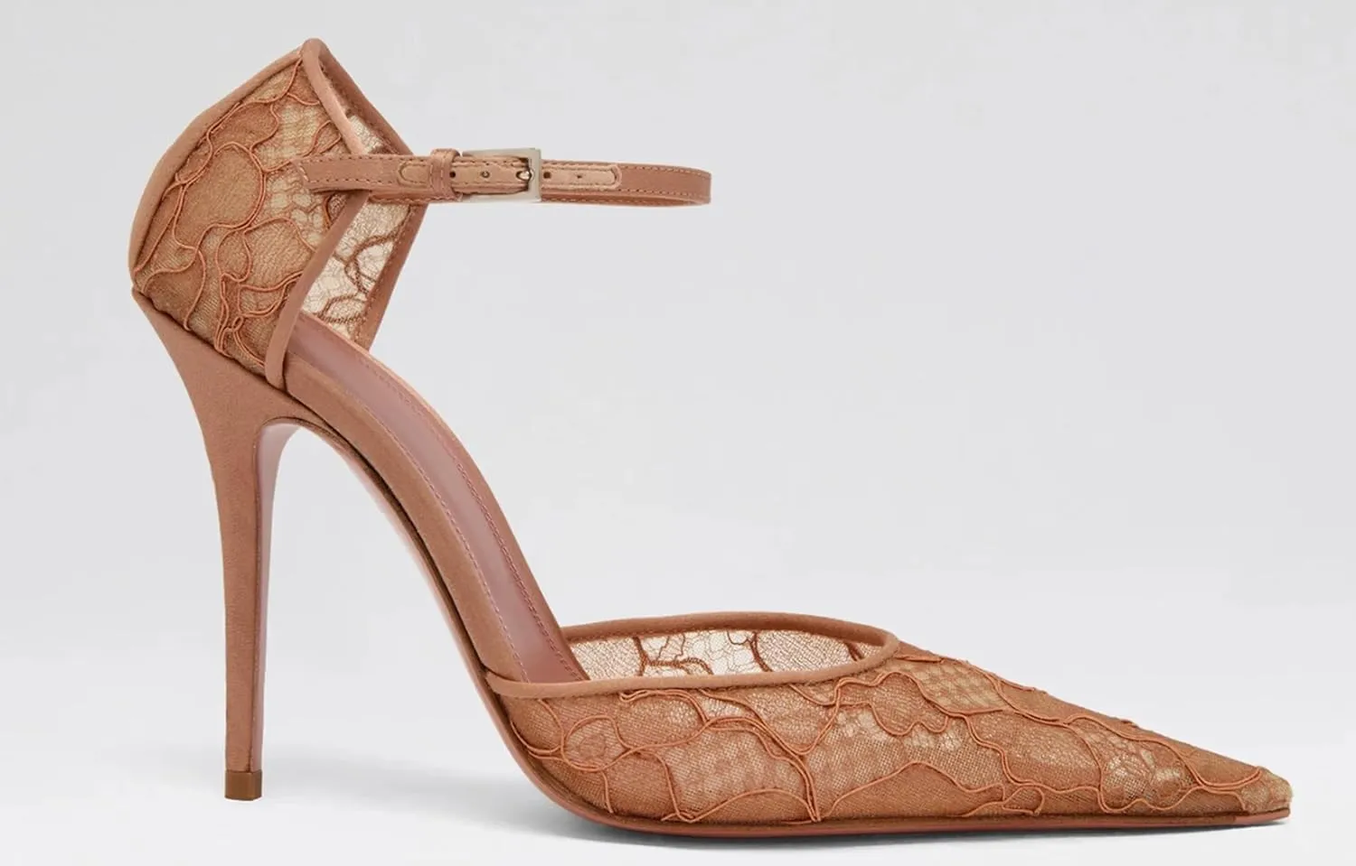 Women's Lace Pointed Toe High Heels – Elegant Stiletto Dress Pumps with Ankle Strap for Wedding, Party, or Evening Wear