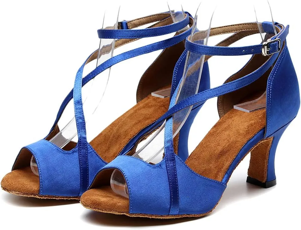 Women's Latin Dance Shoes High Heel Sandals Stain Professional Ballroom Salsa Practice Performance Dance Shoes Bachata Shoes PU Wedding Pumps Shoes with 7.5CM Heel