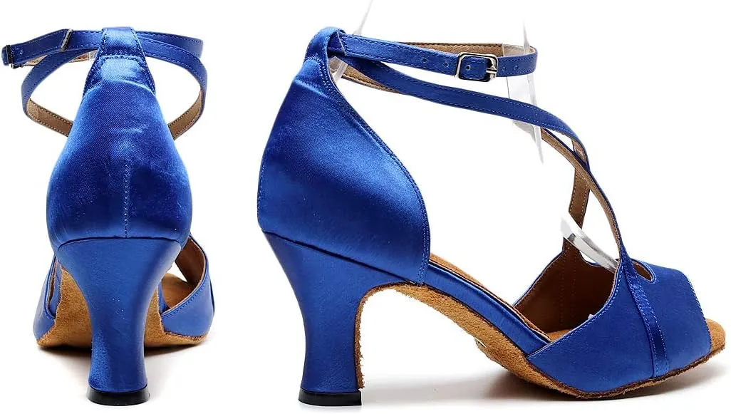 Women's Latin Dance Shoes High Heel Sandals Stain Professional Ballroom Salsa Practice Performance Dance Shoes Bachata Shoes PU Wedding Pumps Shoes with 7.5CM Heel