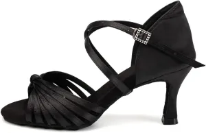Women's Latin Dance Shoes Satin Open Toe 3 inch Heel Ballroom Salsa Dance Practice Shoes Suede Sole