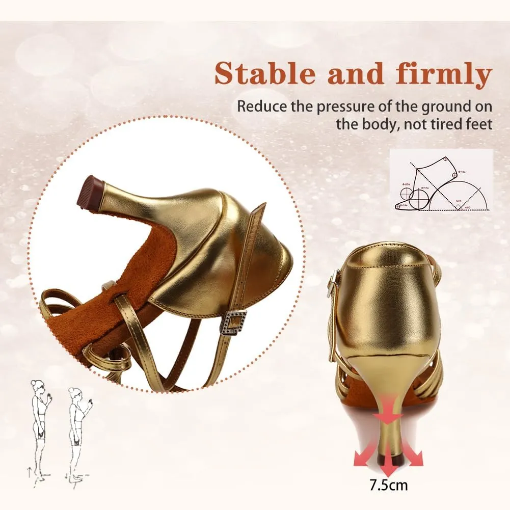 Women's Latin Dance Shoes Satin Open Toe 3 inch Heel Ballroom Salsa Dance Practice Shoes Suede Sole