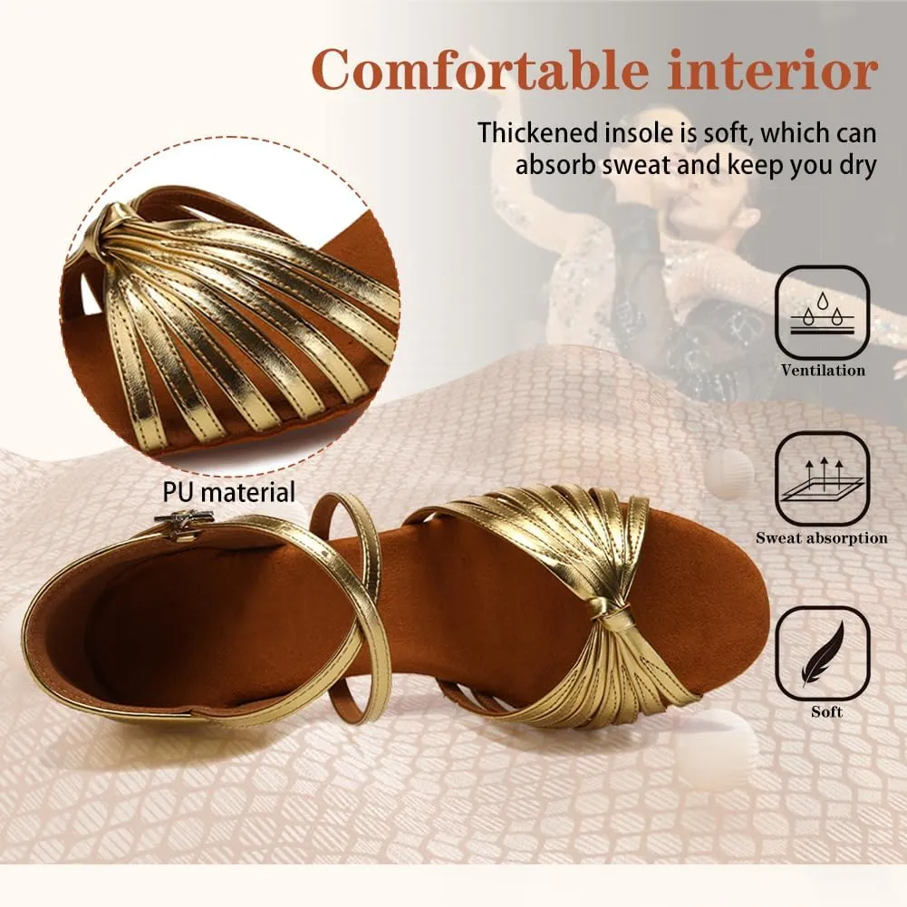 Women's Latin Dance Shoes Satin Open Toe 3 inch Heel Ballroom Salsa Dance Practice Shoes Suede Sole