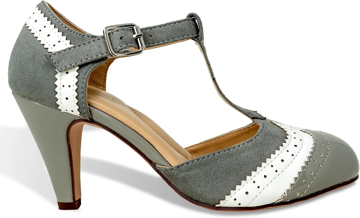 Women's Two Tones Wing Tips Retro Rockability 1950s Vintage T-Strap Pinup Style Pump Flapper