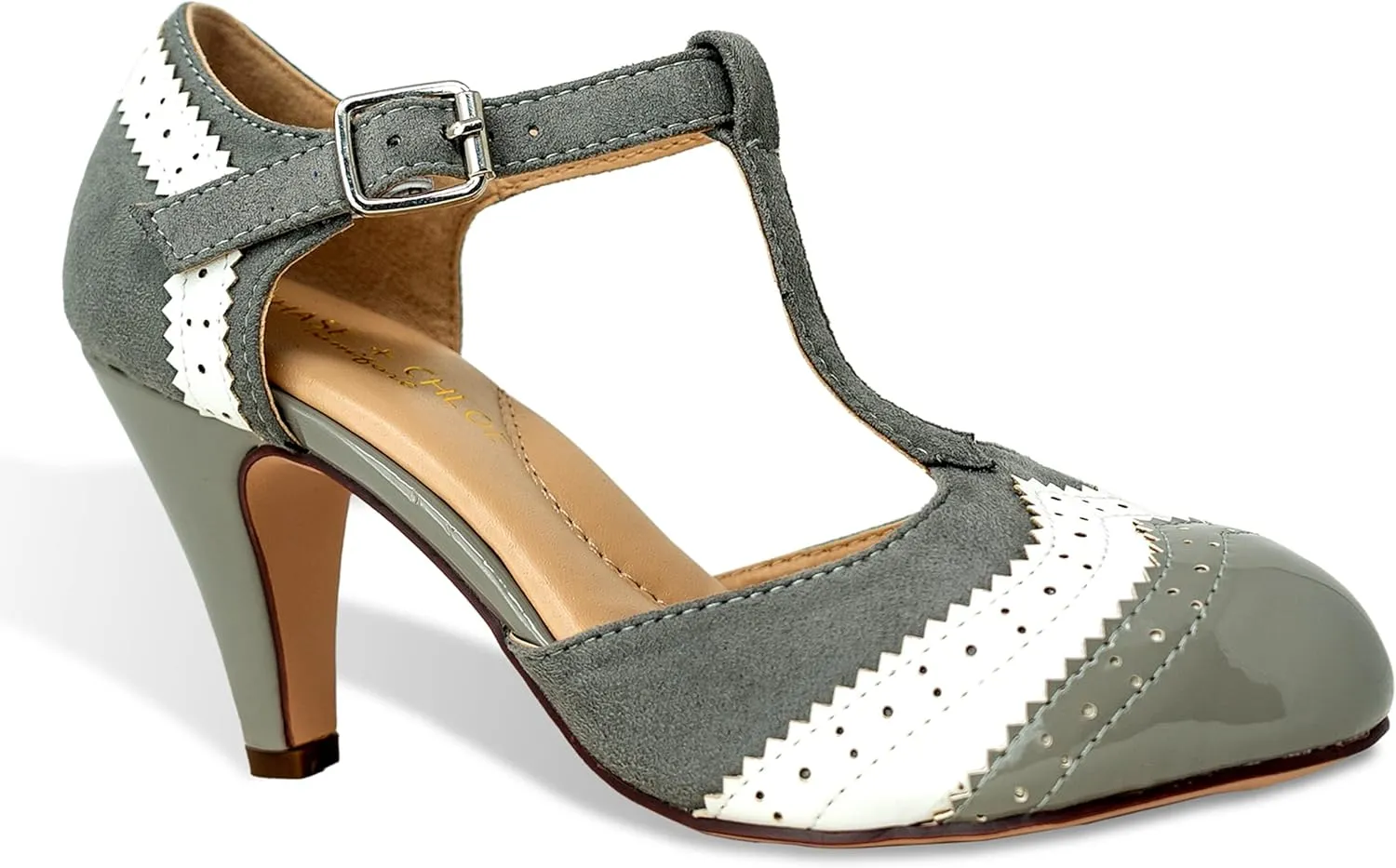 Women's Two Tones Wing Tips Retro Rockability 1950s Vintage T-Strap Pinup Style Pump Flapper