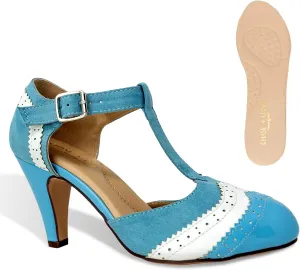 Women's Two Tones Wing Tips Retro Rockability 1950s Vintage T-Strap Pinup Style Pump Flapper