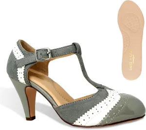 Women's Two Tones Wing Tips Retro Rockability 1950s Vintage T-Strap Pinup Style Pump Flapper