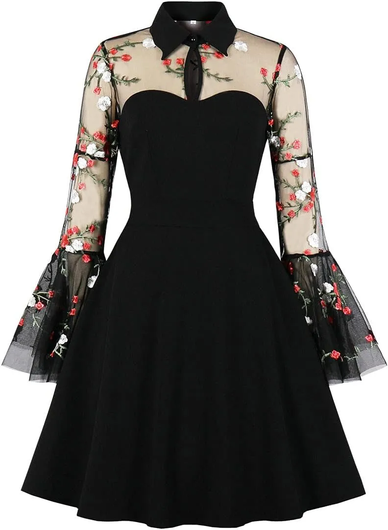 Women's Vintage Polka Dot 1950s Audrey Retro Rockabilly Prom Dress 50's 60's A-Line Cocktail Party Swing Dress