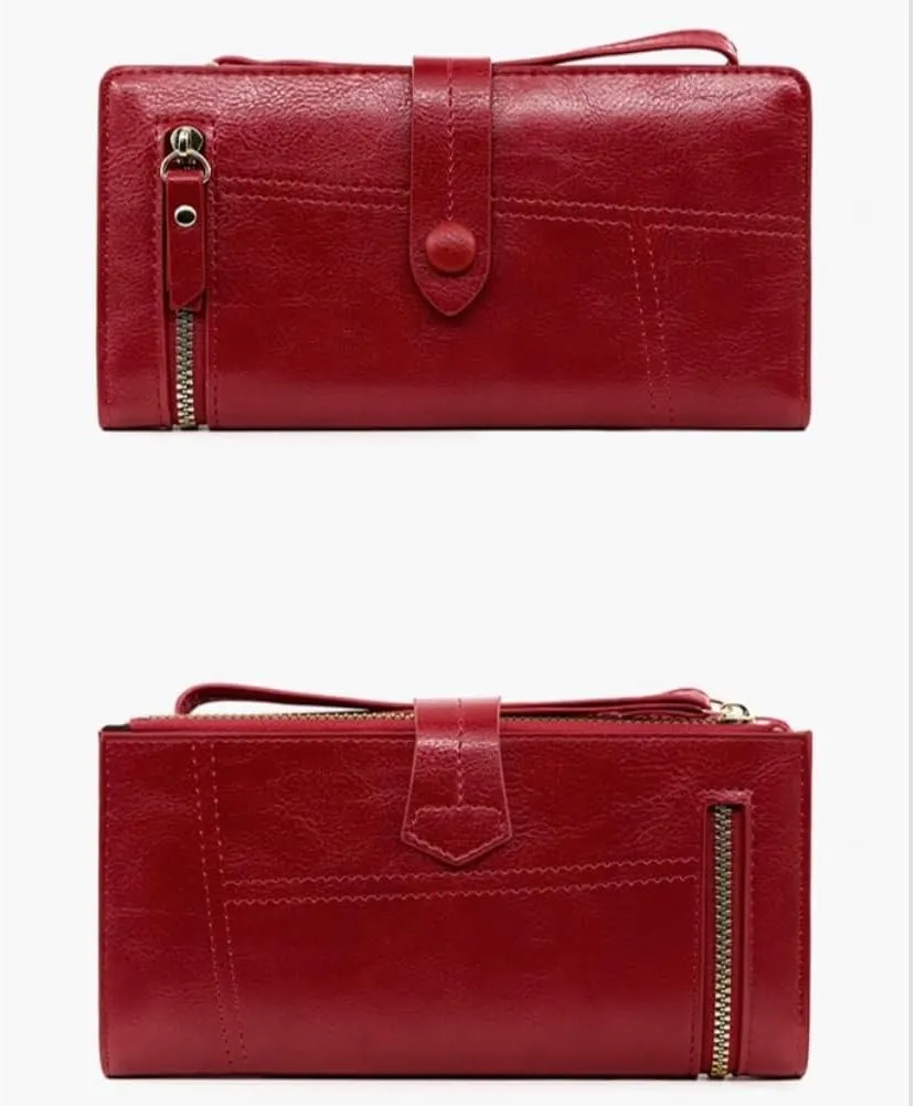 Wristlet Strap Clutch Purse Long Fold-over Credit Holder Wallet Leather Wallet for Women