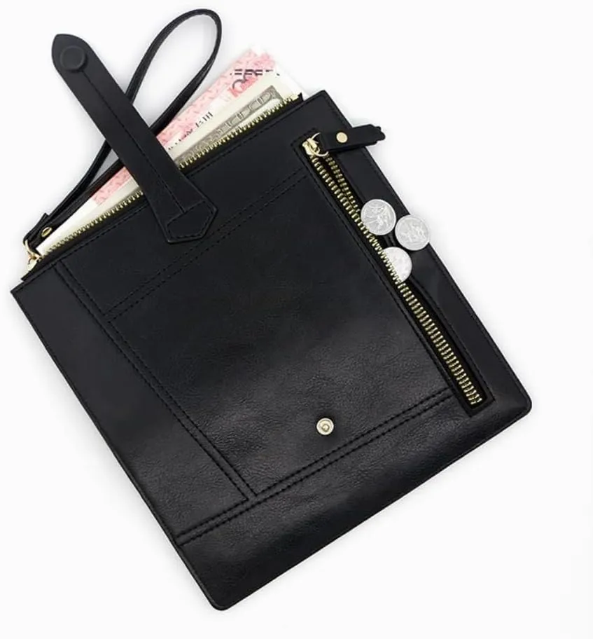 Wristlet Strap Clutch Purse Long Fold-over Credit Holder Wallet Leather Wallet for Women