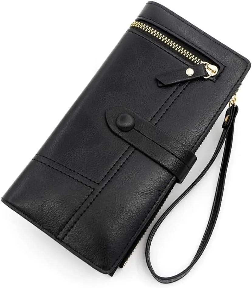 Wristlet Strap Clutch Purse Long Fold-over Credit Holder Wallet Leather Wallet for Women