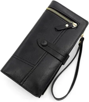 Wristlet Strap Clutch Purse Long Fold-over Credit Holder Wallet Leather Wallet for Women