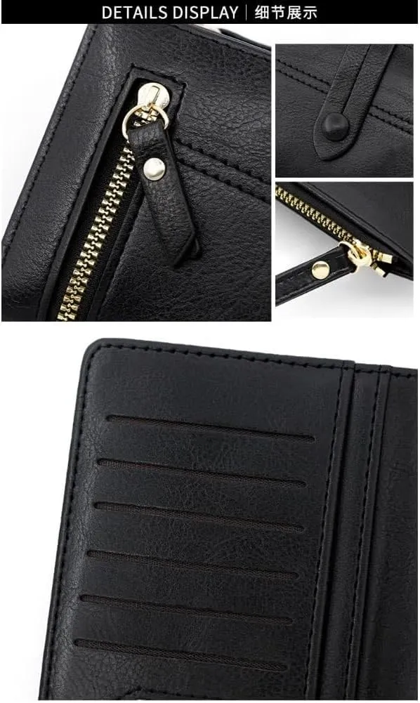 Wristlet Strap Clutch Purse Long Fold-over Credit Holder Wallet Leather Wallet for Women