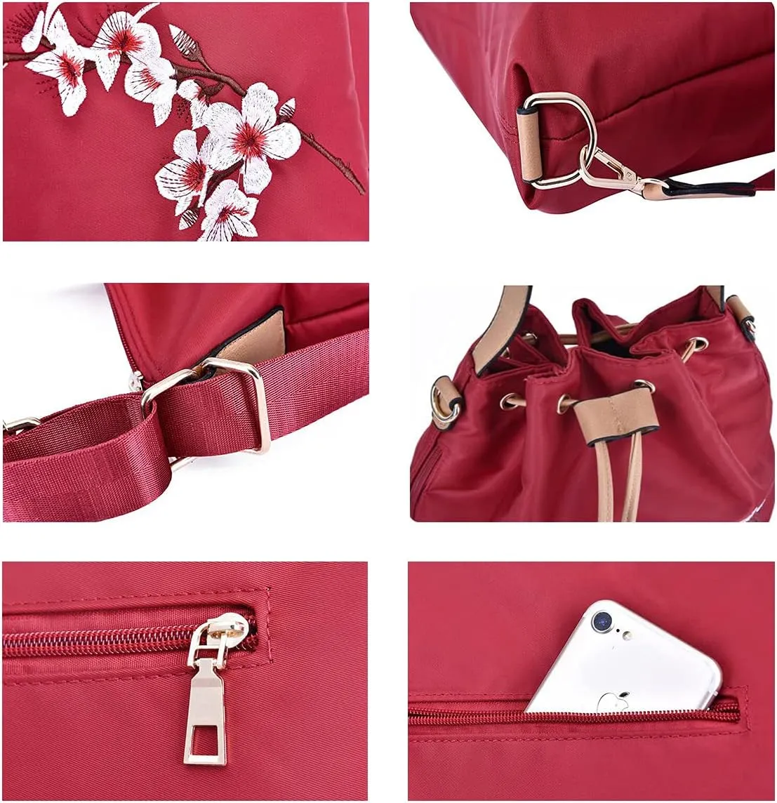 YAQUNICER Women Synthetic PU Leather Peach blossom embroidery Satchel Crossbody Hobo 4pcs Top-Handle Handbags Clutches Purse