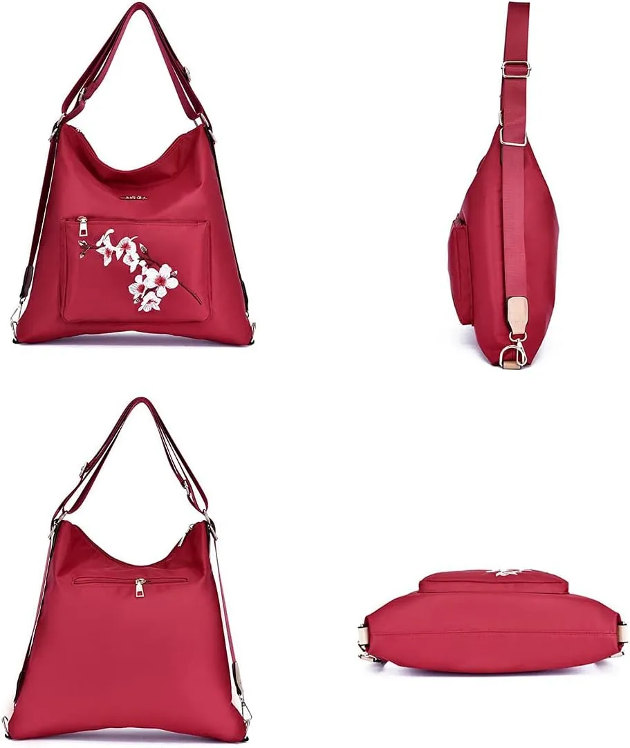 YAQUNICER Women Synthetic PU Leather Peach blossom embroidery Satchel Crossbody Hobo 4pcs Top-Handle Handbags Clutches Purse