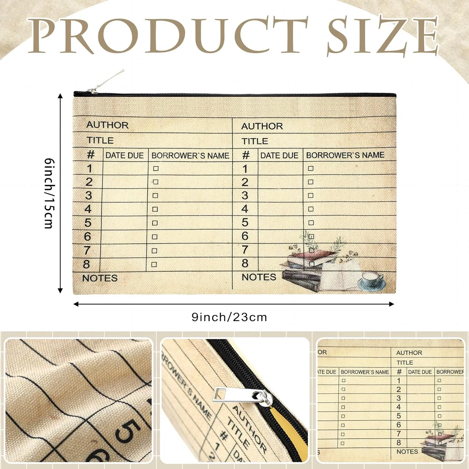 Yinder 2 Pcs Book Lover Gift Library Book Tote Bag Library Card Reusable Cosmetic Bag Print Zipper for Women Gifts