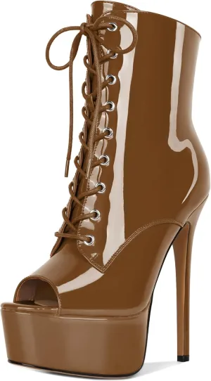 YODEKS Women Ankle Boots Platform Stiletto Heel Boots Peep Toe Booties Side Zipper 6'' Sexy Boots For Club Dance Size 6-12