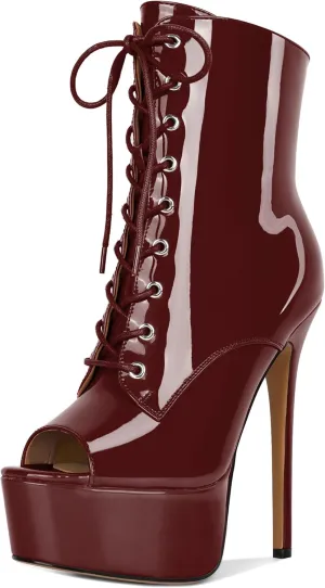 YODEKS Women Ankle Boots Platform Stiletto Heel Boots Peep Toe Booties Side Zipper 6'' Sexy Boots For Club Dance Size 6-12