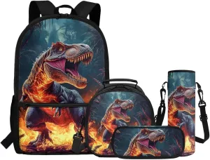 ZFRXIGN Dinosaur Backpack for Boys Back To School Backpacks 17 inch Bookbag with Lunchbox Zipper Pencil Case Water Bottle Sleeve with Strap Elementary School Bags 4 in 1 Set