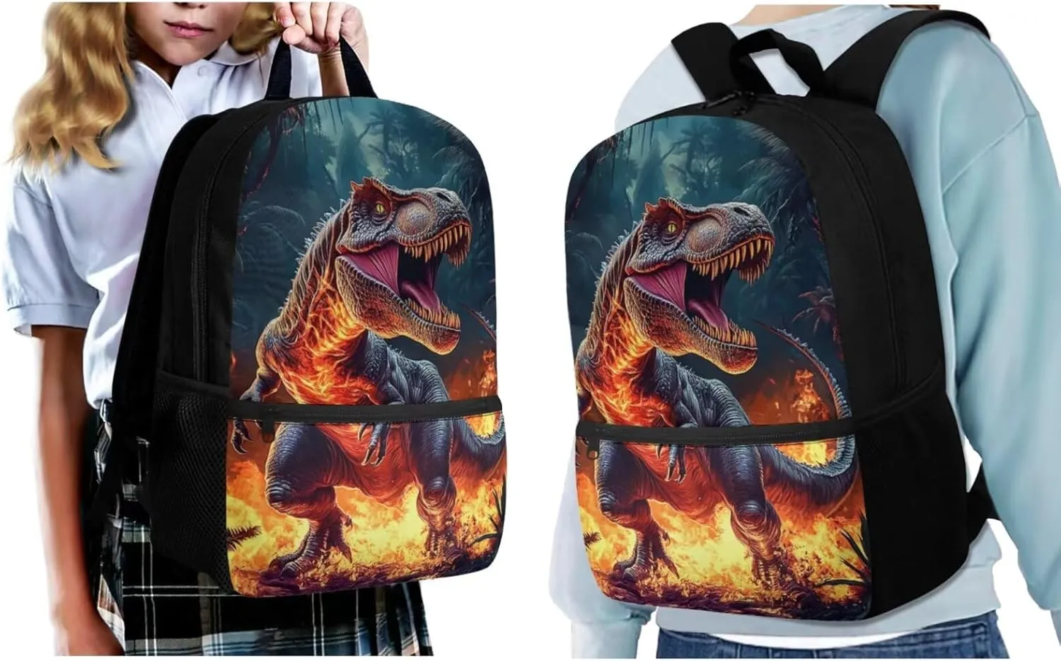 ZFRXIGN Dinosaur Backpack for Boys Back To School Backpacks 17 inch Bookbag with Lunchbox Zipper Pencil Case Water Bottle Sleeve with Strap Elementary School Bags 4 in 1 Set
