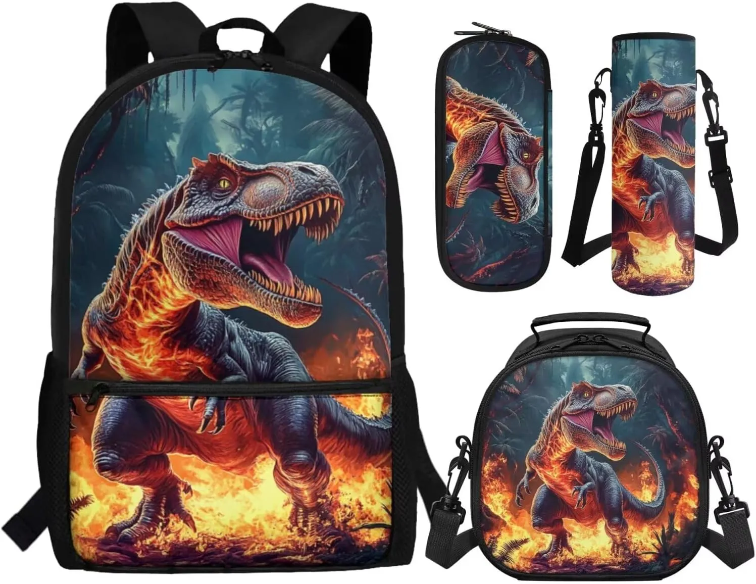 ZFRXIGN Dinosaur Backpack for Boys Back To School Backpacks 17 inch Bookbag with Lunchbox Zipper Pencil Case Water Bottle Sleeve with Strap Elementary School Bags 4 in 1 Set