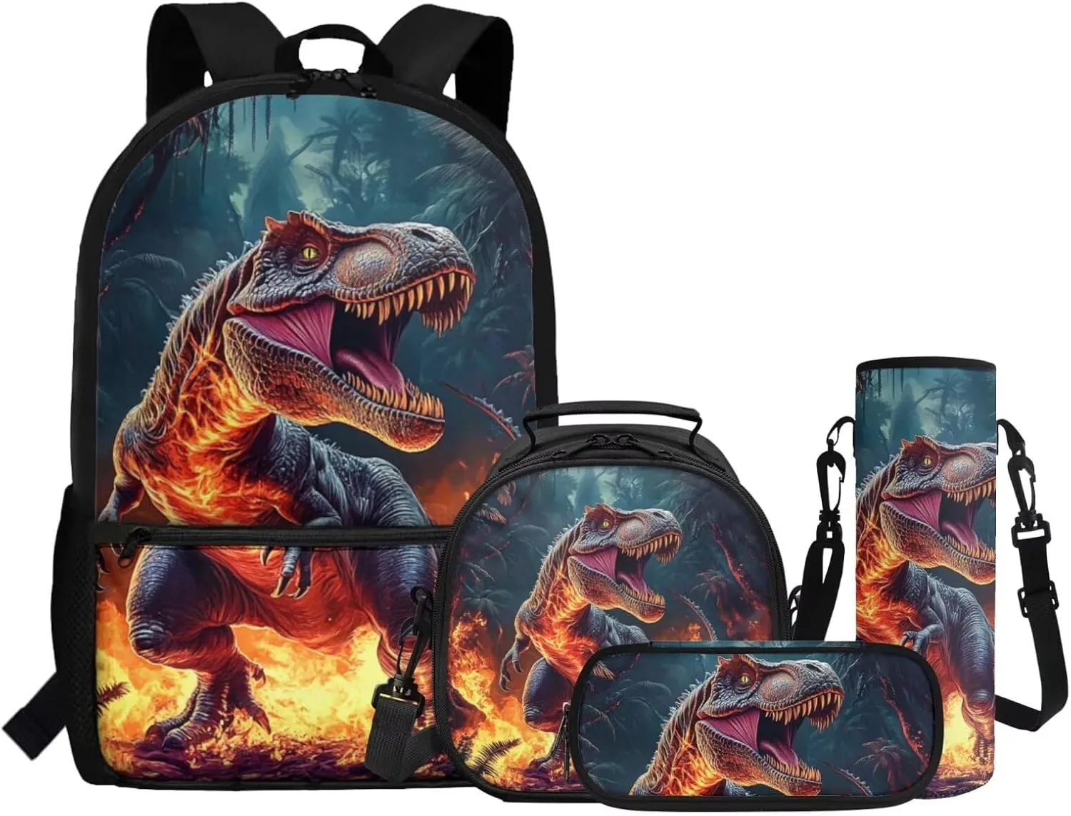 ZFRXIGN Dinosaur Backpack for Boys Back To School Backpacks 17 inch Bookbag with Lunchbox Zipper Pencil Case Water Bottle Sleeve with Strap Elementary School Bags 4 in 1 Set