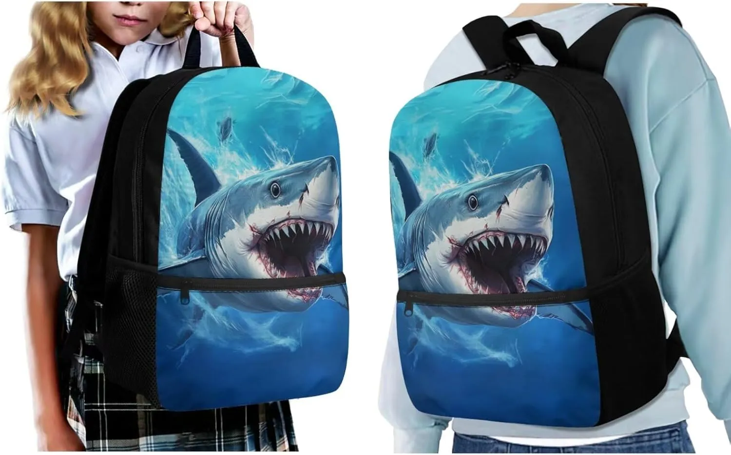 ZFRXIGN Shark Backpack for Boys Back To School Backpacks 17 inch Bookbag with Lunchbox Cap Sleeve Pencil Case Elementary School Bags 4 pieces Set Blue Ocean Theme